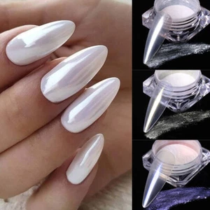 Donut Glaze Nail White Chrome Powder Pearl Finish Nail Art Polish Pigment Decor↖ - Picture 1 of 18