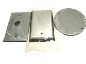W/P 1 Gang Blank Plate, 4" Round Blank Plate, and One 1/2" Hole Rectangle Plate - Picture 1 of 2