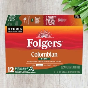 Folgers 100% Colombian Decaf Coffee, Keurig K-Cup Pod, Medium Roast - Picture 1 of 2