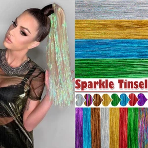 Glitter Sparkle Fairy 2 PIECES Hair Tinsel 8 Colors Shiny Hair Extension Dazzle - Picture 1 of 24