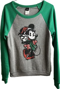 Disney Womens Girls Juniors Minnie Mouse Christmas Sweater Large Soft Green Gray - Picture 1 of 4