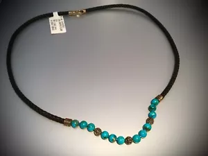 NWT JOHN HARDY CLASSIC CHAIN STERLING SILVER , LEATHER & TURQUOISE BEAD NECKLACE - Picture 1 of 11