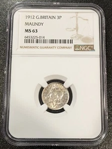 1912 MS63 Great Britain Silver 3 Pence Maundy NGC KM 813 George V - Picture 1 of 4