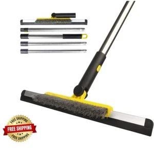 Floor Squeegee Scrubber with Grout Brush – 14" Broom & 55" Handle for Floors & G - Picture 1 of 9