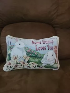 Vintage Easter Decorative Accent Pillow Some Bunny Loves You 12x8 EUC adorable - Picture 1 of 4