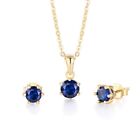 9 Carat Gold on 925 Silver 1.5 Ct Blue Sapphire Pendant Necklace & Earrings Set