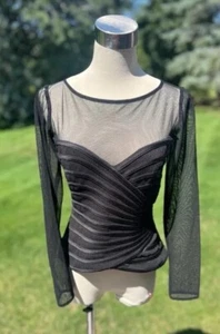 JS Collections Womens Shirt Black Sheer Long Sleeve Embellished Corset Top Sz 6 - Picture 1 of 11