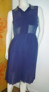 H&M Chiffonkleid 38 NEU Plissee Kleid Etui Festlich Cocktail Perlen Kragen navy - Bild 1 von 5