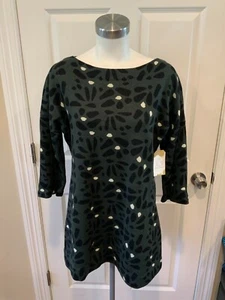 Field Flower Long Green W/ Black Floral Pattern Sweater Dress, Size Small - Picture 1 of 5