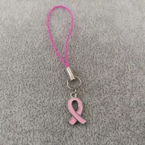 BREAST CANCER AWARENESS Pink Ribbon Cell Phone Charm Silver Tone Support Gift - Picture 1 of 4