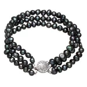 Pulsera de Perlas auténticas agua dulce negras en tres capas regalo para mujeres - Imagen 1 de 4