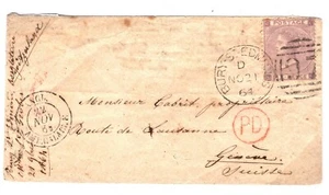 GB SG.85 Cover 6d LILAC Plate 4 BURY ST EDMUNDS Suffolk Switzerland 1864 ZA79 - Picture 1 of 9