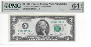 1976 Philadelphia $2 FRN CA Block PMG 64 EPQ Choice Uncirculated - Picture 1 of 16