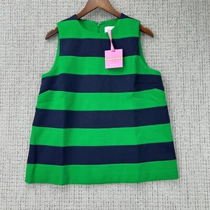 Tuckernuck x Atlantic Pacific M The Emma Blouse Green Navy Stripe Sleeveless NWT - Picture 1 of 10