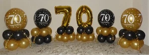 70TH BIRTHDAY - BLACK AND GOLD - 6 PACK BALLOON DISPLAY -TABLE CENTREPIECE - Picture 1 of 1