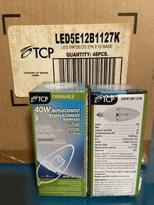 (12 Pack) B11 Dimmable LED Light Bulb E12 Base TCP-LED5E12B1127K - Picture 1 of 1