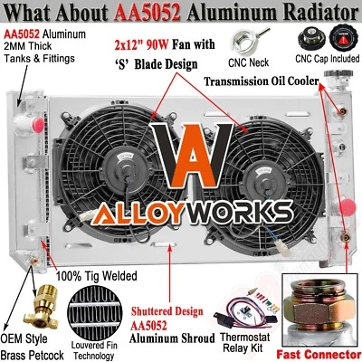 3 Row Radiator Shroud+Fan For 1988-94 Chevy S10 Blazer GMC S15 Jimmy Sonoma 4.3L Foto 1 de 4