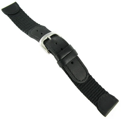 Correa de reloj Kreisler de cuero negro de 18 mm de tela negra para hombre del ejército suizo Foto 1 de 3