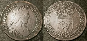 Louis XIV - 1/2 ecu Mit Strähnen Lang Silber 1647 A, Paris ! L4L.164 - Bild 1 von 1