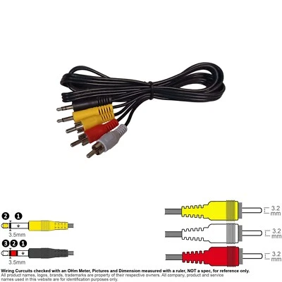 Cable AV Mini Enchufe 3.5mm 1/8" Macho x2 Coaxial RCA Compuesto Video Estéreo Audio 4FT Foto 1 de 2