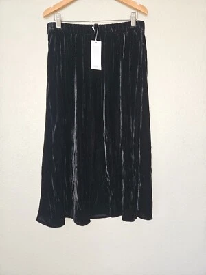 NUEVO CON ETIQUETAS Falda Eileen Fisher Terciopelo Aplastado Línea A Talla XS Negra Longitud Midi Foto 1 de 4