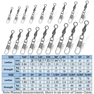 50pcs Fishing Barrel Swivel Interlock Snap Fishing Swivel Lure Tackle 11lb-105lb - Image 1 of 4