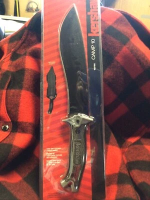 Cuchillo fijo Kershaw Camp hoja de acero de 10" negro/gris caucho/mango sintético Foto 1 de 2