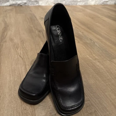 Mocasín de tacón grueso de cuero negro vintage Connie Prime talla 9 94271-5 Foto 1 de 4