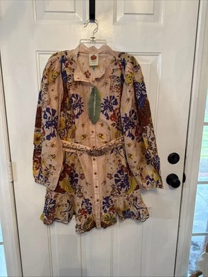 FARM Rio Beauty Bouquet Puff-Sleeve Mini Dress Sz M Pink Long Sleeve NWT $230 - Image 1 of 4