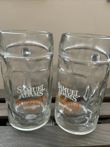 (2) SAM ADAMS OCTOBERFEST  BEER MUG GLASS STEIN Thumbprint RAISE THE STEIN - Picture 1 of 4
