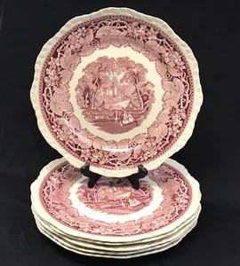 Juego de 6 platos de cena antiguos de transferencia rosa Masons Vista, Inglaterra 10 3/4" - Imagen 1 de 24