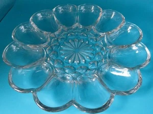 Clear GLASS 12 DEVILED EGG Relish 10" SERVING PLATE Relish Tray Floral Round - Picture 1 of 3