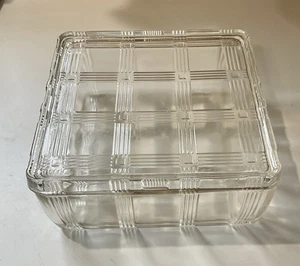 Vintage Hazel Atlas Square Clear Criss Cross Refrigerator Dish Storage 8.5" - Picture 1 of 7