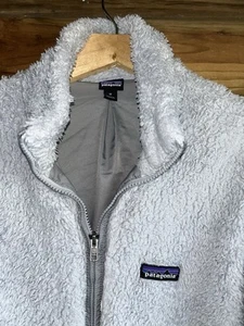 Patagonia Los Gatos Fleece Jacket Salt Grey Medium Fluffy Zip Front Coat Soft - Picture 1 of 8