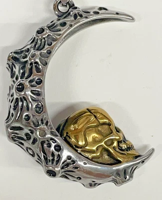 Skull Moon Necklace 24” Wheat All Stainless Skeleton Gothic Punk Quality NEW - Image 1 of 4