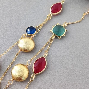 2 Rows Sinple Collar Necklace Multi Color Crystal Jade Multilayer Necklace - Picture 1 of 6