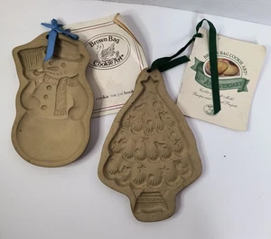 Brown Bag Cookie Art 1989 Hill Design Snowman & Christmas Tree 1998 Mold 2 Pcs. - Picture 1 of 9