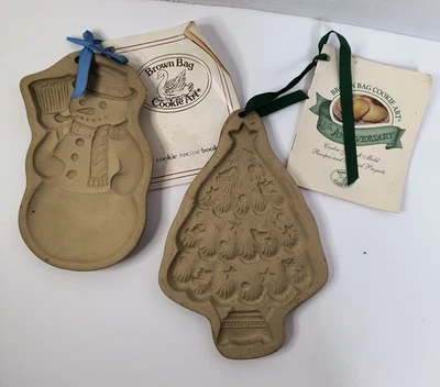 Bolso marrón arte galleta 1989 diseño colina muñeco de nieve y árbol de Navidad 1998 molde 2 piezas Foto 1 de 4