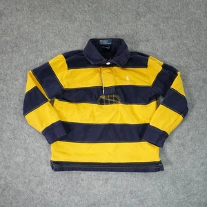 Vintage Polo Ralph Lauren Shirt Youth 4 Stipe Rugby Yellow Blue Long Sleeve - Picture 1 of 7