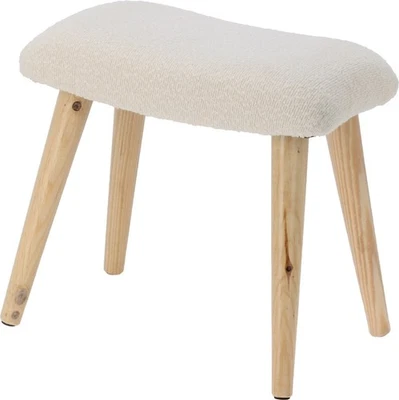 Small Cream Fabric Stool Wooden Legs Rectangle Decorative Vintage Sitting Chair - Image 1 of 2