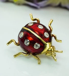 Broche prendedor Levian Diamond Ladybug esmalte rojo oro 18K animal naturalista - Imagen 1 de 6