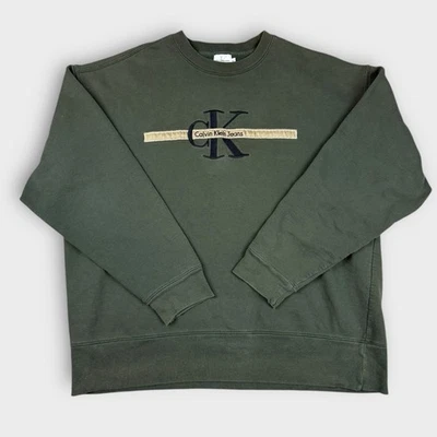 Calvin Klein Jeans CK Logo Crewneck Sweatshirt Green XL Made USA Vintage - Image 1 of 4