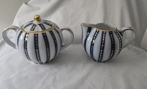 Royal Danube blau weiß & gold gestreift Zuckerdose & Milchkännchen 1886 - Bild 1 von 9