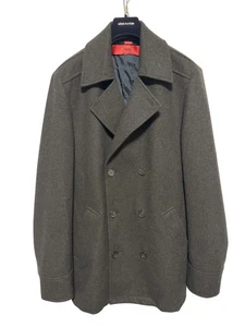 Hugo Boss HUGO Coat Mens XL Brown Wool Blend Peacoat Double Breasted Classic - Picture 1 of 19