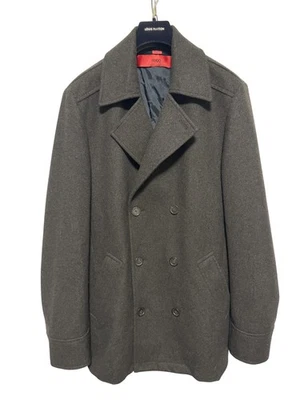 Hugo Boss HUGO Coat Mens XL Brown Wool Blend Peacoat Double Breasted Classic - Image 1 of 4