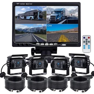 7" Quad Split Monitor+4x CCD 4PIN Reversing Camera For Truck Trailer Bus 12V/24V - Picture 1 of 10