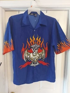 City Impact Y2K 90S FLAMES CROSS Herren Large Button Down Hemd (Neu ohne Etikett) - Bild 1 von 8