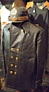 AMAZING VINTAGE GREEK FIRE FIGHT OFFICER HELMET & OPERATIONAL LEATHER JACKET - Picture 1 of 14