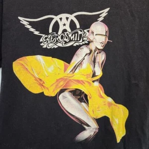 Aerosmith Vintage Rock Band T-Shirt with Iconic Yellow Figure Graphic - Picture 1 of 4