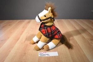 Hugfun Tan, White and Brown Horse Plush With Red Plaid Blanket(310-2698-1) - Picture 1 of 4